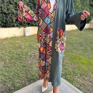 Colorful Patchwork and Green Kimono
